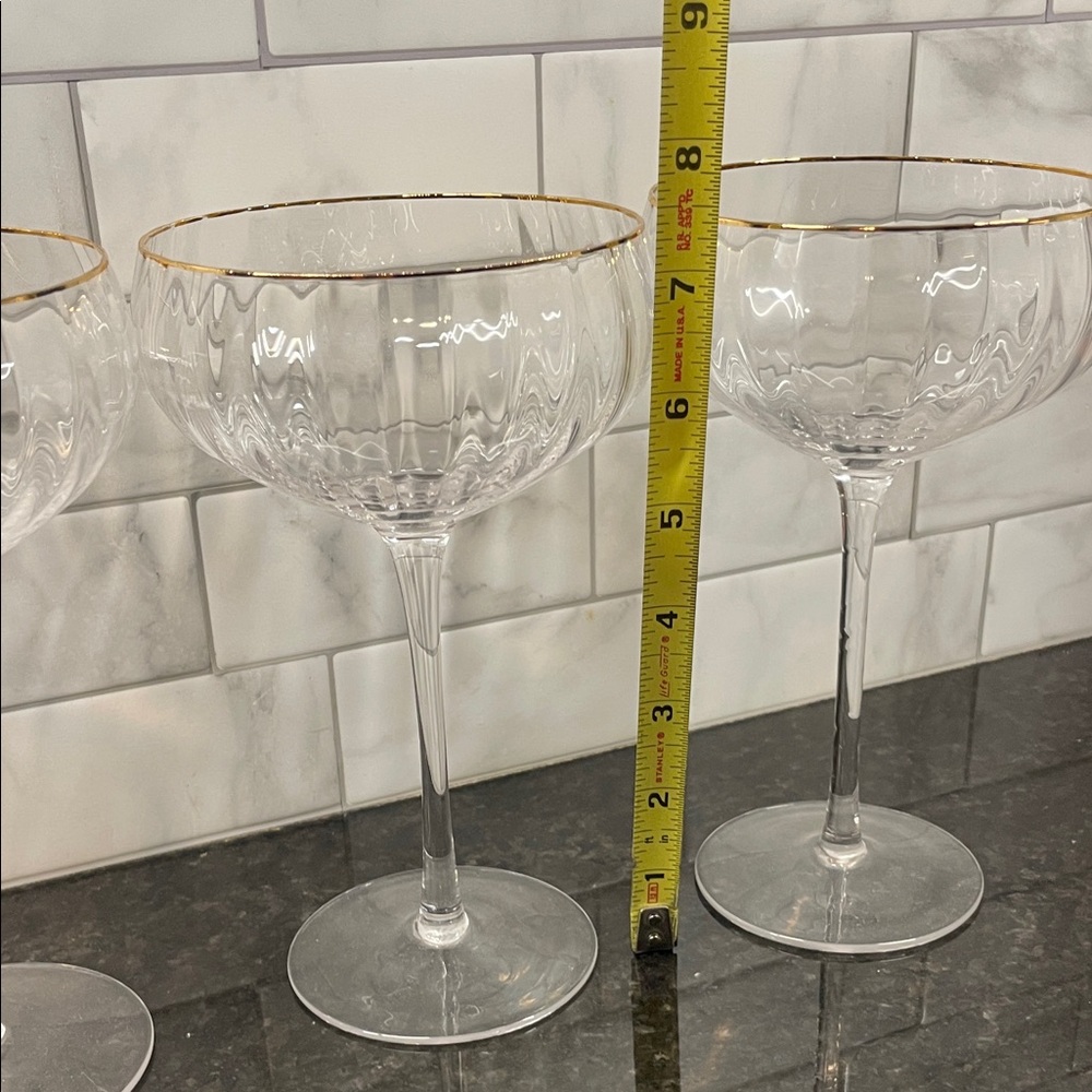 Elegant Gold Rim Rippled Coupe Glasses Set of 3